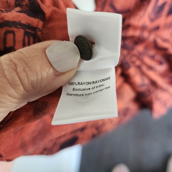 Gentle Fawn Geometric Orange and Black print dress with Lace. Size XS Rayon - Picture 7 of 7